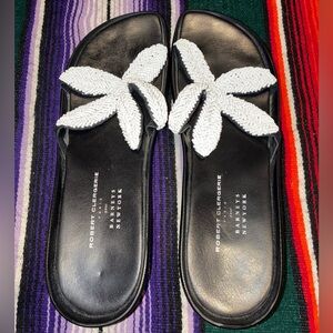 Robert Clergerie Beaded Flower Slides • Made in France • EU 39